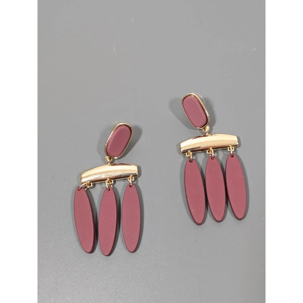 Boho Red‎ Brown Gold Tone Chandelier Dangle Tribal Earrings Statement